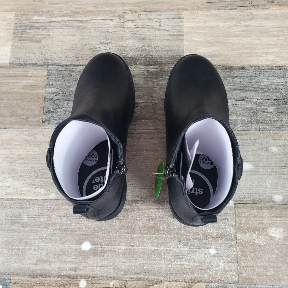 Stride Rite Carolyn Kids Bootie Sz 11.5 M Black Leather Side Zip Ankle Boots